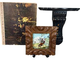 World Most Beautiful Paintings Book + Framed Crusades Tile + Wooden Decor Sconce