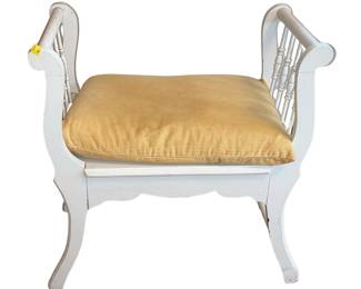 Vintage Harp Shaped Vanity Boudoir Seat White Gold 1960s 70s