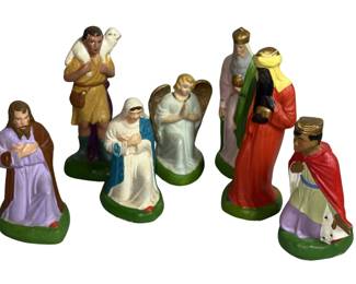 Vintage German Putz Nativity Figures Stamped Very Good Condition