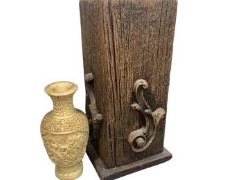 Antique Walnut Vase Made From Allen County Building + Carved Resin Decorative Vase