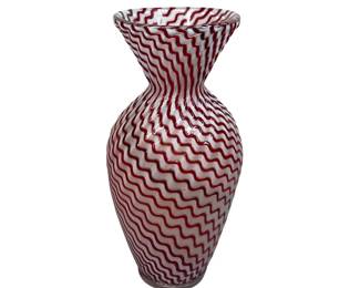 Murano Zig Zag Red White Twisted Vase Pontil