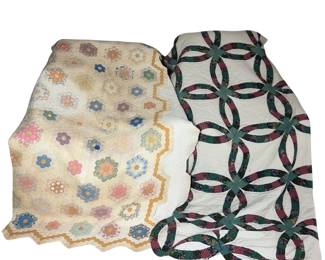 2 Quilts Grandmothers Flower Garden + Double Wedding Ring