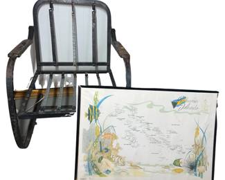 Vintage MCM Iron Bounce Patio Chair + Bahama's Island Picture