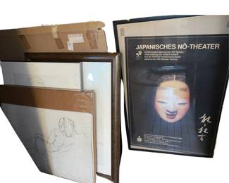 Multiple Original Figure Drawing Sketches By David Seculoff Japanisches No Theater Poster