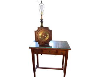 Vintage Wooden Console Table Brass Lamp Wall Clock