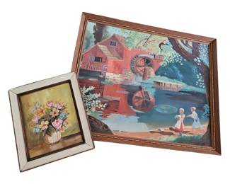 2 Original Paintings by Alberta Morken Water & Flowers