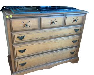 Cherokee Furniture Maple High Boy Dresser Carved Sunburst +Mirror