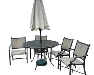 4 Chairs Grid Top Table and Umbrella Set