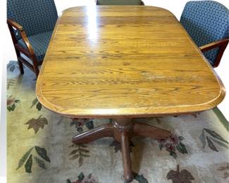 Wooden Dining Room Table Chairs Rug Extra Leaves