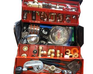 Plumbers Toolbox Brass Copper Fittings Pipe Cutter Clamps & More