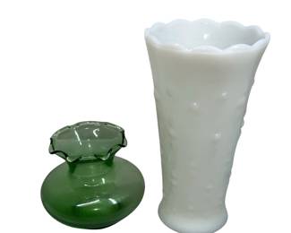 Anchor Hocking Green Bud Vase Anchor Hocking Tears & Pearls Milk Glass Vase