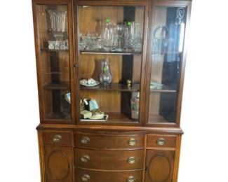 6 FT Bow Front Mahogany China Cabinet Only Flat Glass *Not Contents* 5 Drawer