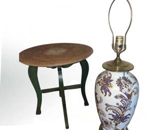 Chinoiserie Ginger Jar Lamp Green End Table MCM Asian Hand Carved Wood Wall Hanging Inlay