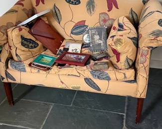 Vintage Floral Upholstered Camel Back Settee