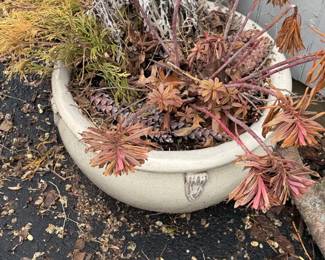 Vintage Ceramic Planter with Embossed Emblem