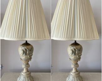 Pair of matching antique alabaster lamps
