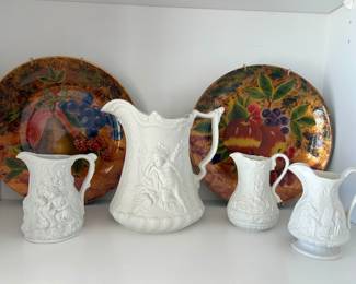 English bisque pitchers 