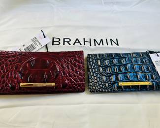 2 Brahmin wallets: Ady cranberry Melbourne leather and  Ady Lazuli leather