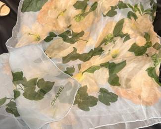 Chanel Silk Chiffon Floral Scarf 36x36