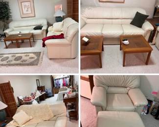 Chateau D'Ax (Milan, Italy) Vintage four piece cream color family room sofa, loveseat, chair and ottoman