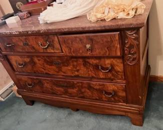 Beautiful burlwood dresser with marble top