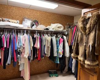 Great selection of women's clothing included vintage items and fur coats