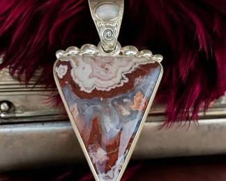 Sajen Sterling Silver Crazy Lace Agate  Moonstone Pendant  12.66 Grams