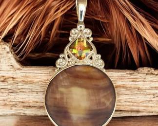 Sajen Sterling Silver Mystic Topaz And Abalone Pendant  15.17 Grams