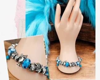 Sea Themed Bracelet With Blue Glass Beads