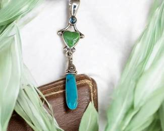 Vintage Sajen Sterling Silver Turquoise Pendant
