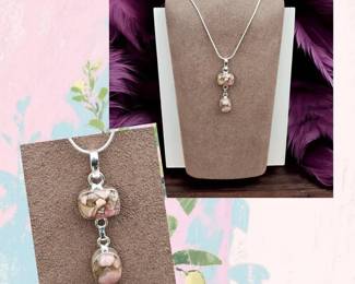 Delicate Double Drop Copper Rhodochrosite Necklace  Tested