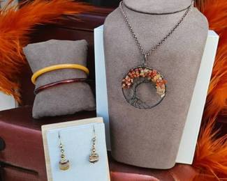 Tree Of Life Wire Wrapped Pendant Necklace With Glass Earrings  Bracelets