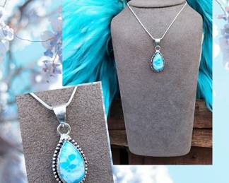 Mosaic Jasper Aqua Blue Necklace  Tested