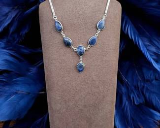 Sodalite Station Necklace With Center Drop  Tested