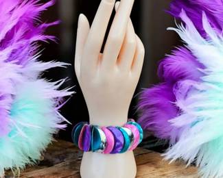 MultiColored Abalone Stretch Shell Bracelet  Statement Piece