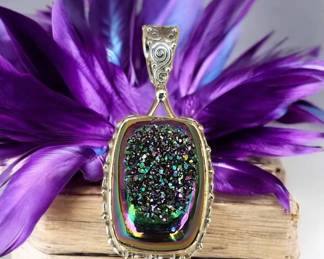 PJC Sterling Silver Titanium Druzy Pendant  Large  13.79 Grams