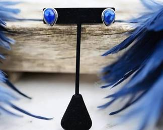 Lapis Lazuli Teardrop Stud Earrings  Tested
