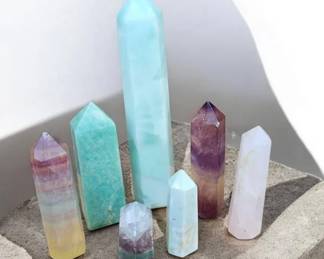 Crystal Points  Towers  Fluorite, Rainbow Fluorite, Rose Quartz  More