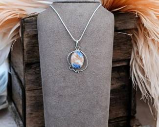 Sodalite Oval Frame Pendant Necklace  Tested