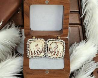 Carved Elephant Post Earrings With Rhinestone Eyes