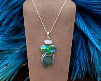 Fiery Labradorite, Green Adventurine  Moonstone Necklace  See Video  Gorgeous