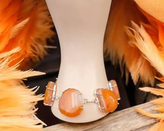 Banded Carnelian Orange Druzy Slice Bracelet  Tested