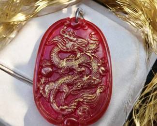 Chinese Dragon Pendant Red Carnelian Agate Amulet Feng Shui Lucky Talisman Pendant