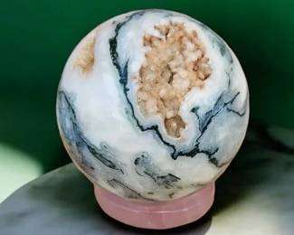 Moss Agate Druzy Sphere Ball  10.6 Oz
