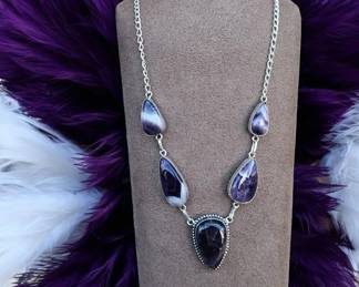 Teardrop Chevron Amethyst StationStyle Statement Necklace  Tested