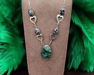 Snowflake Obsidian  Green Adventurine Necklace  Tested