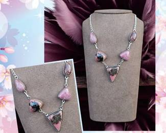 Rhodonite Asymmetrical Statement Necklace  Tested