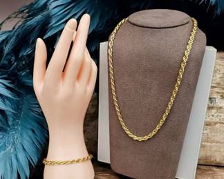 Vintage Classic Rope Twist Necklace  Bracelet Set