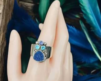  06 Sajen Sterling Silver Blue Druzy Quartz  Topaz  Amethyst Ring  Size 10.5  11.68 Grams