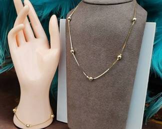 Vintage Gold Colored Station Ball Necklace  Matching Bracelet